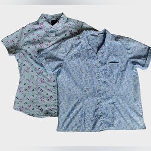 Two Basic Editions Floral Crisp Fabric Short-Sleeve Button Shirts Blue Purple